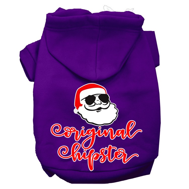 Original Hipster Screen Print Dog Hoodie Purple XS